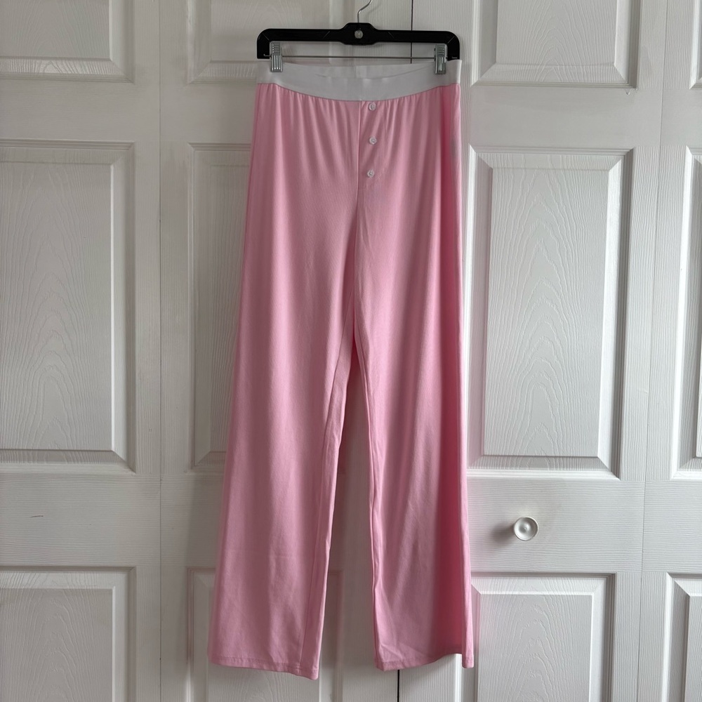 Faded Rose Pink Ribbed Cotton Blend Soft Pajama Pants Babydoll Valentine’s M